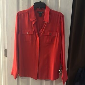 White House Black Market Red Silk Blouse